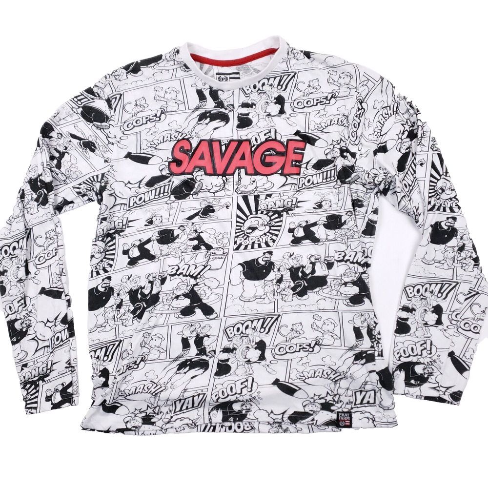 Phat Farm Popeye Savage Graphic Long Sleeve Shirt Men Small Streetwear Y2K Comic